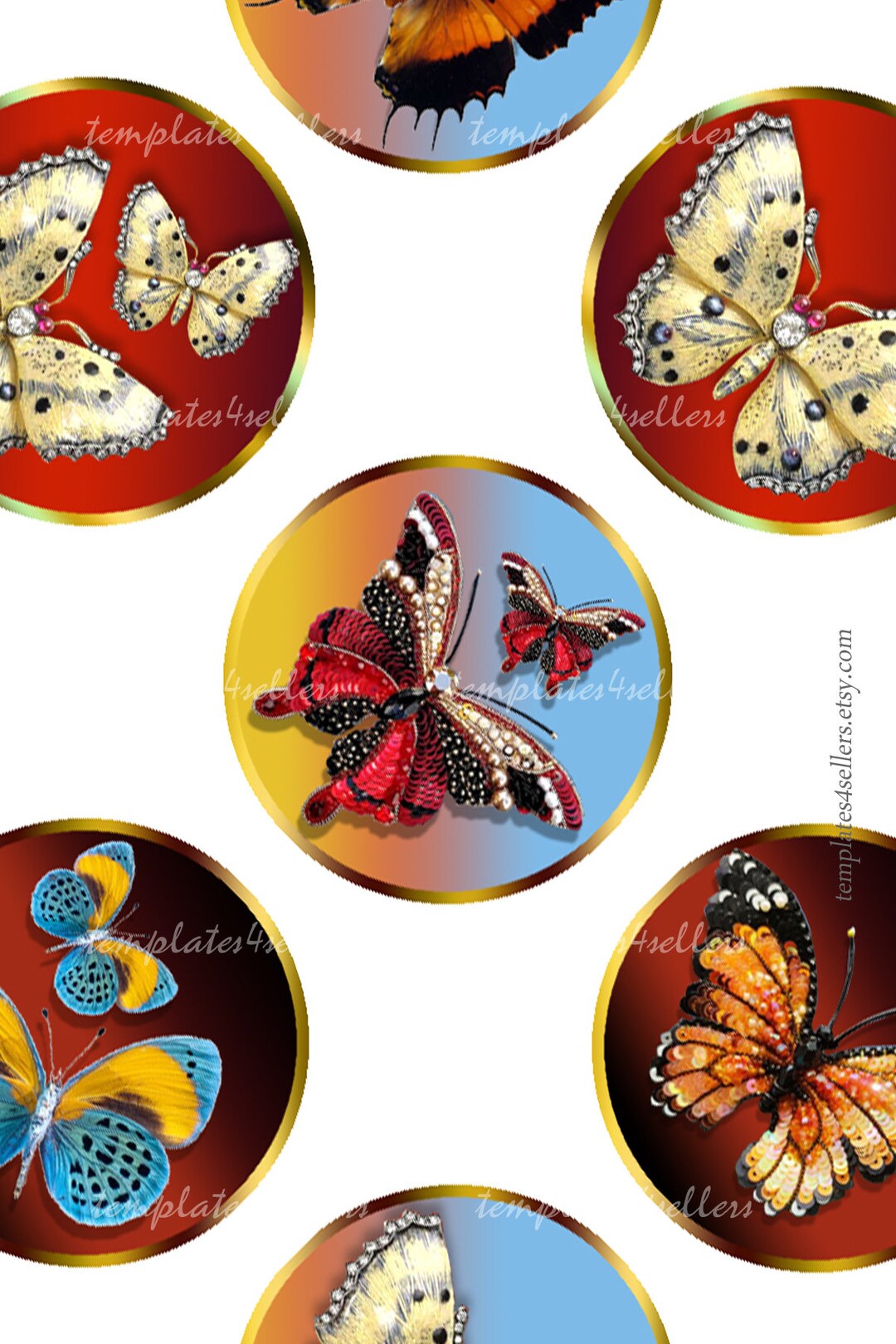 Digital Collage Sheet Butterflies Jewelry 1 Inch Round Images Etsy