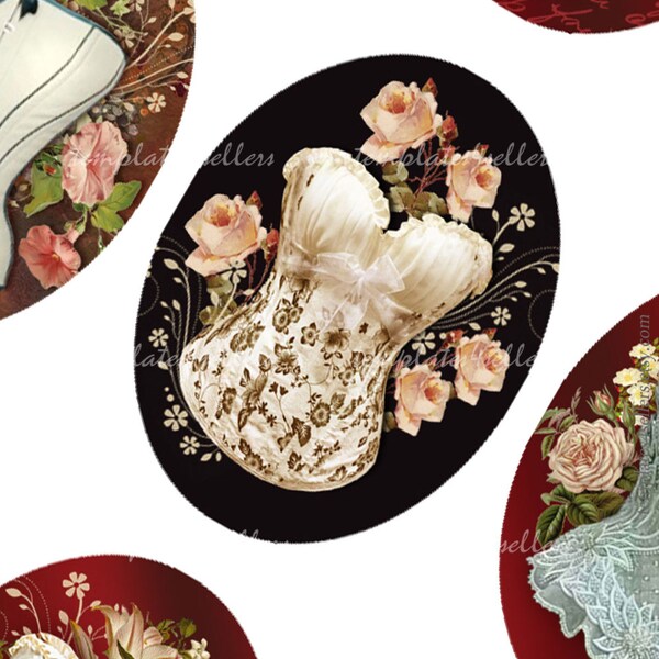 Digital Collage Sheet  Cream Corsets 30x40 mm images Scrapbooking Pendants Jewellery Making Printable Original  4x6 inch sheet 211