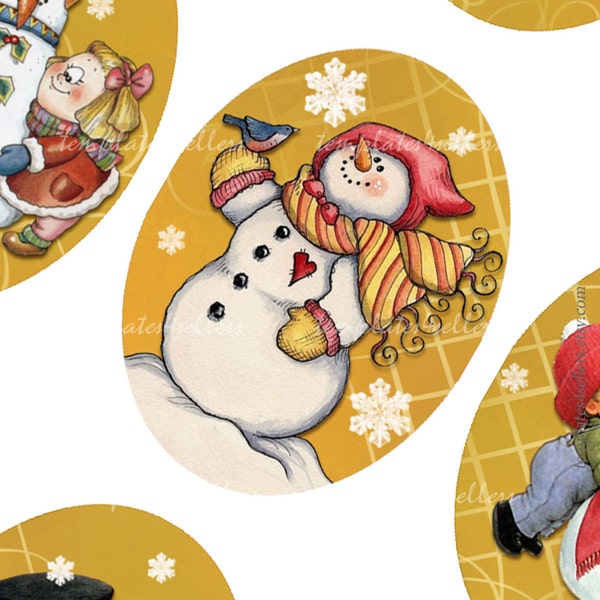 Digital Collage Sheet Snowman  Christmas New Year 30x40 mm oval images Vintage Scrapbooking Pendants Printable Original 4x6 inch sheet  228