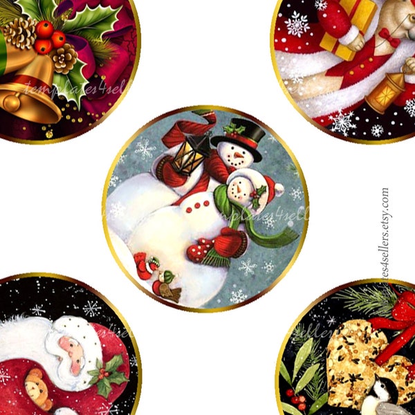 Digital Collage Sheet Vintage Christmas Snowman 1 inch round images Scrapbooking inches Pendants Printable Original Printable 4x6 inch sheet