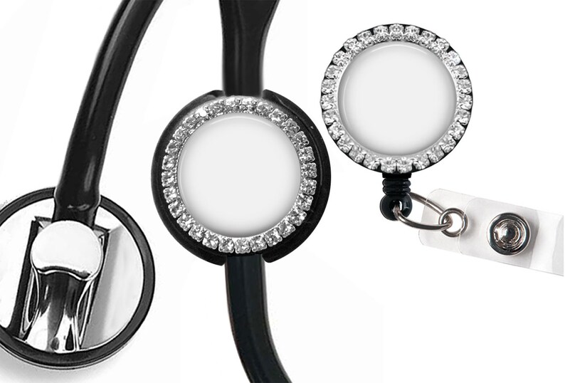 Set of Stethoscope ID Tag and Badge Reel With Rhinestones Etsy