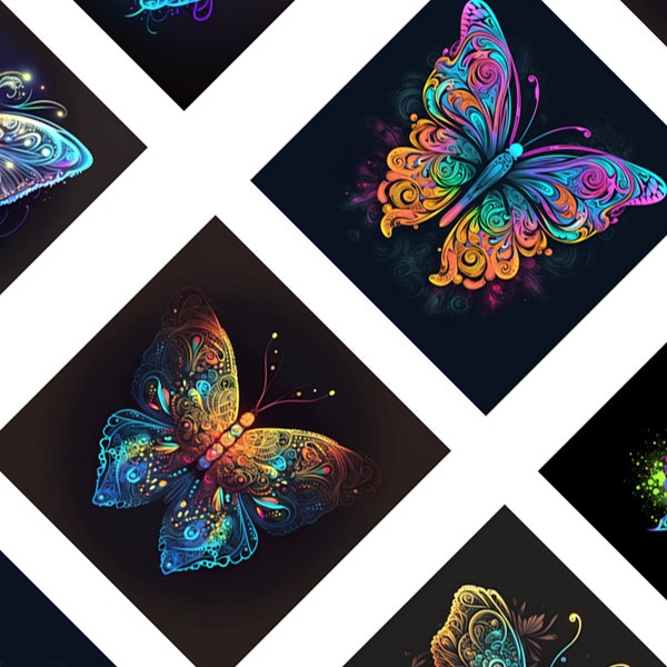 Digital Collage Sheet Butterflies on black background 1 inch square images for jewelry making  Original  Printable 8.5x11 inch sheet 850