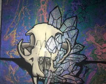 Cat Skull and Crystals