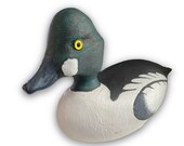 Beautiful Vintage Hand Carved Drake Golden Eye Duck Decoy with Glass Eyes Signed P. Ashby Circa 1970-80 s