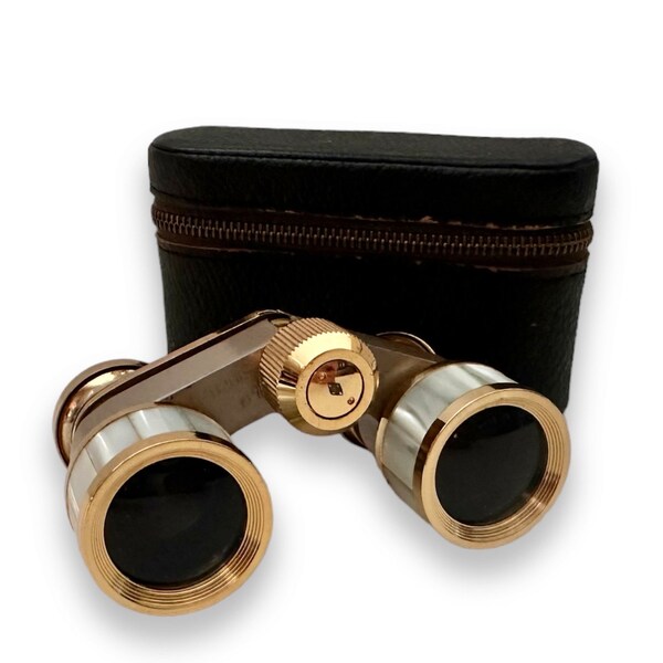 Vintage Festival Style Opera Glasses Binoculars Gold Finish and Mother of Pearl