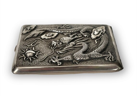 Superb Antique Chinese Export 900 Silver Cigarette Dragon Case Late 19th  Century