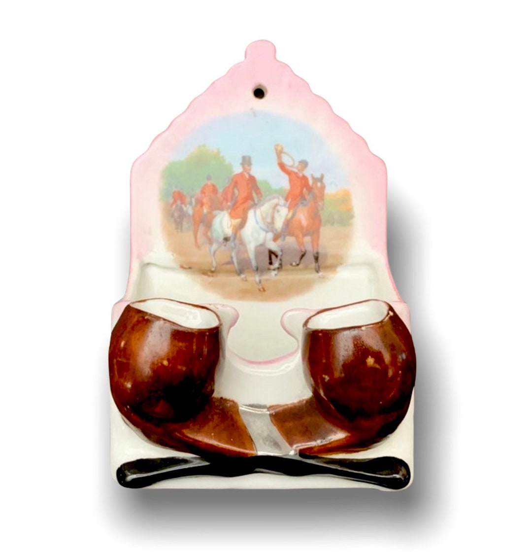 Vintage Two Pipe Victoria Ceramic Pipe Matchstick Holder With Double