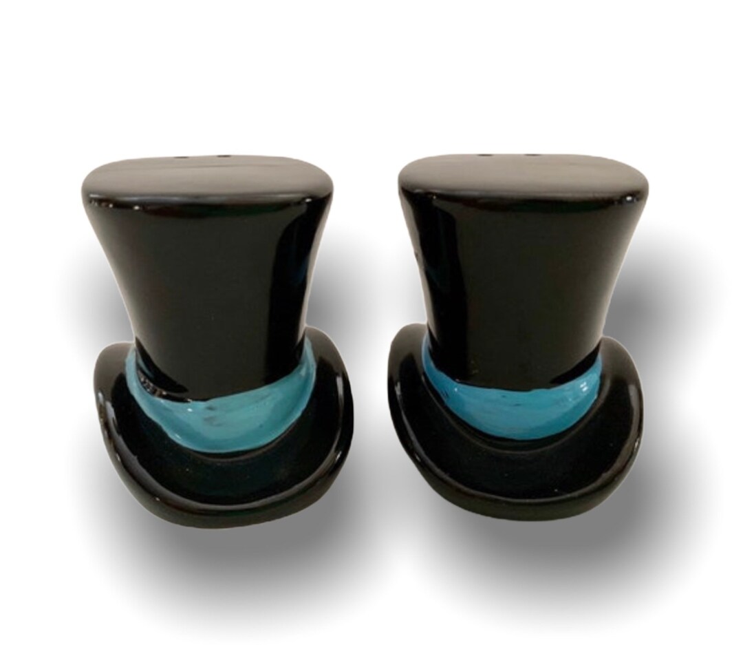 Vintage Ceramic Black Top Hat Salt & Pepper Shakers Japan Etsy