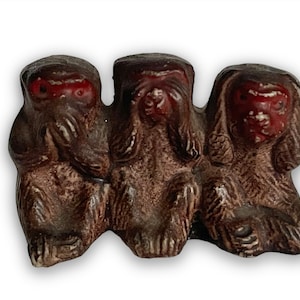 3 Wise Monkeys Vintage Cast Statue See No Evil Hear No Evil Speak No Evil