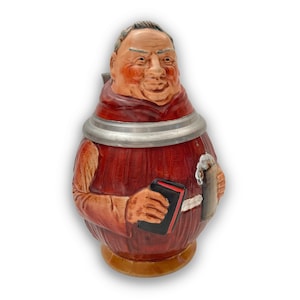 Vintage Fryer Monk Holding Bible with Pewter Beer Stein Made In Germany