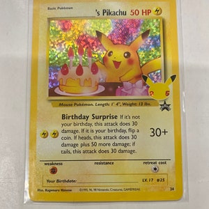Tarjeta Holográfica n.° 25 del 25.º aniversario de Pokémon Celebraciones de Cumpleaños de Pikachu Nm Mint
