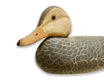 Beautiful Vintage Black Duck Glass Eyes Working Duck Decoy with Original Paint Circa 1940-50’s