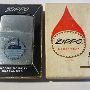 Vintage Canada 1950’s Zippo Lighter Niagara Falls of St. Lawrence Cement Advertising with Original Box Unfired
