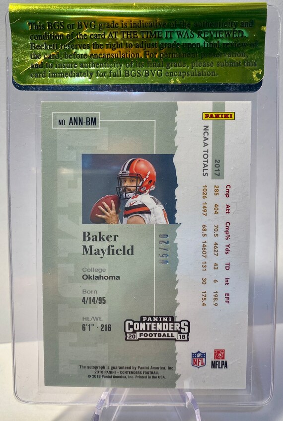 スポーツ選手 NFL CONTENDERS 18RC AUTO Baker Mayfield 2018 Baker Mayfield Panini Contenders Stadium Auto /20 BGS