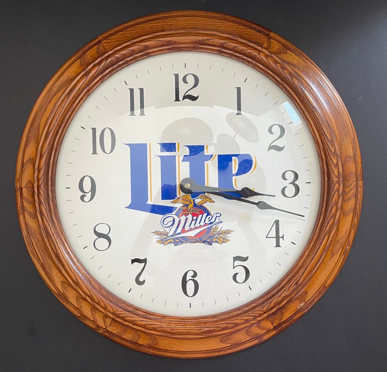 Vintage Miller Lite Beer Oak Frame 16 Round Wall Clock circa Etsy