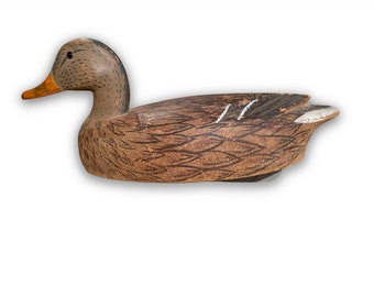 Beautiful Vintage Magnum Hen Mallard Duck Glass Eyes Duck Decoy with Original Paint Initialed BW Circa 1940-50’s