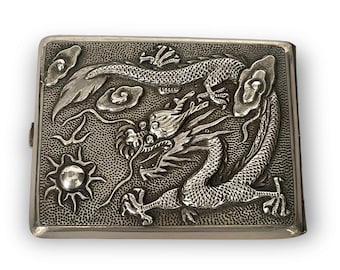 chinese silver cigarette case Superb Antique Chinese Export 900 Silver Cigarette Dragon Case late 19th  Century