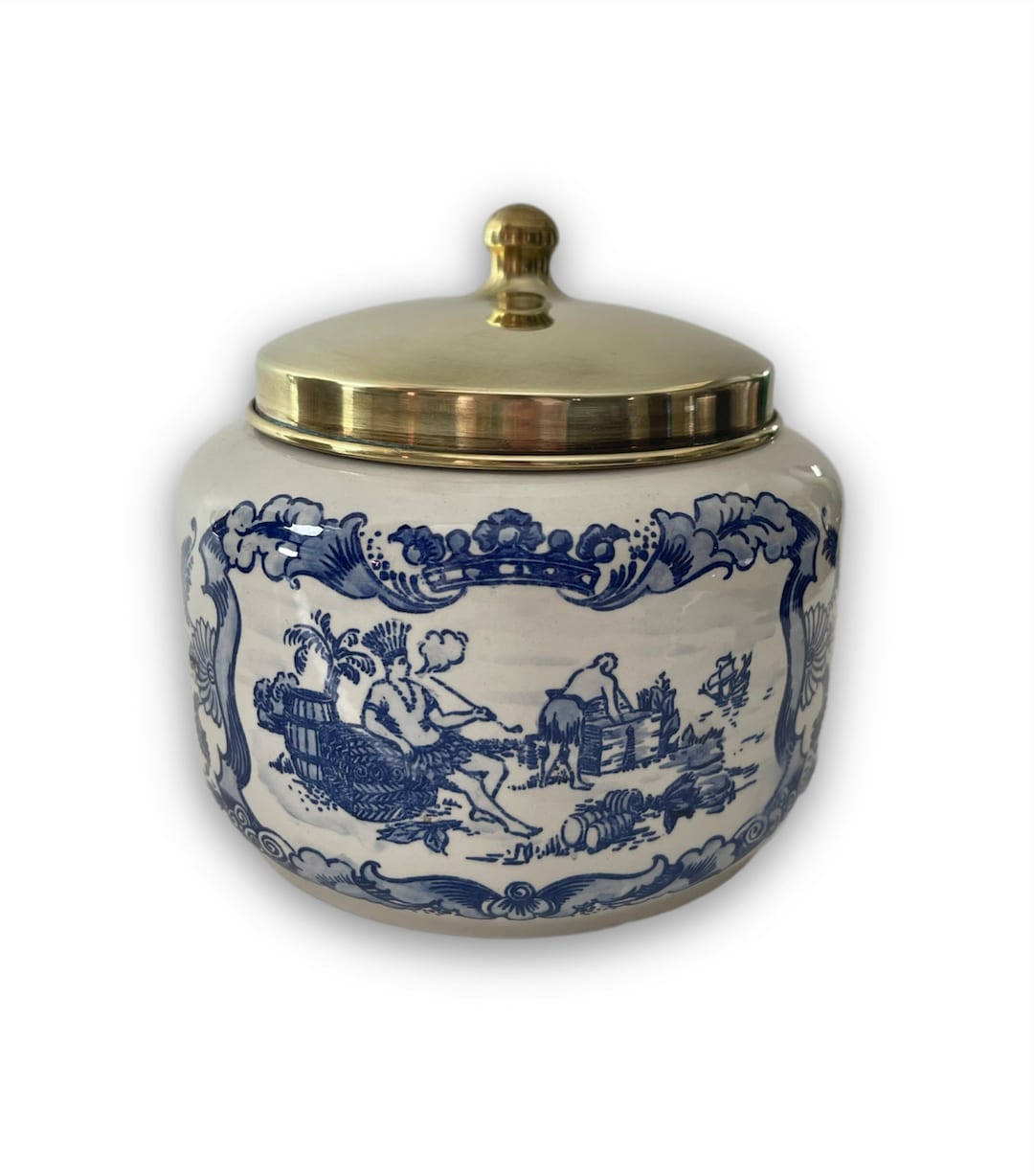 Fantastic Antique Delft Tobacco Humidor Jar Gouda Holland Royal