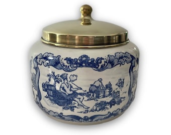 Fantastic Antique Delft Tobacco Humidor Jar Gouda Holland Royal Goedewaagen Ceramic with Brass Lid and Gasket Sealed Circa 1930-50’s