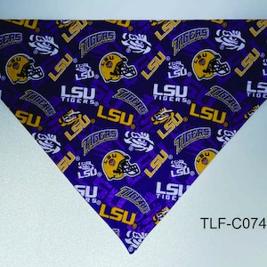 Dog Bandana LSU Louisiana State Univ Baton Rouge LA Slip Over Collar No Tie Style Doggie Puppy Pet Wear Clothing Fashion Scarf Accessories