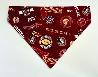 Dog Bandana Florida State University Seminoles FL (Slip Over Collar-No Tie Style) Doggie Puppy Pet Wear Clothing Fashion Scarf Accessories