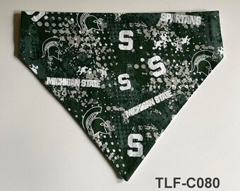 Dog Bandana Michigan State Spartans East Lansing MI (Slip Over Collar-No Tie Style) Doggie Puppy Pet Wear Clothing Fashion Scarf Accessories
