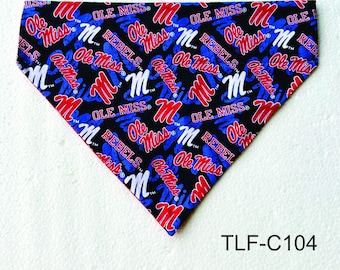 Dog Bandana Ole Miss Univ of Mississippi Rebels MS  (Slip Over Collar-No Tie Style) Doggie Puppy Pet Wear Clothing Fashion Scarf Accessories