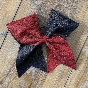 Red and black tick tock glitter cheer bow