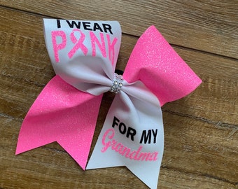 I wear pink breast cancer awareness cheer bow