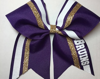 Purple, gold, white team cheer bow