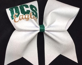 Custom white glitter team cheer bow