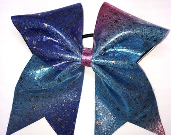 Star, pink, blue, silver color cheer bow