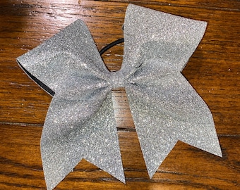 Silver, glitter cheer bow