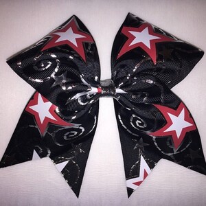 Black, red, silver star cheer bow