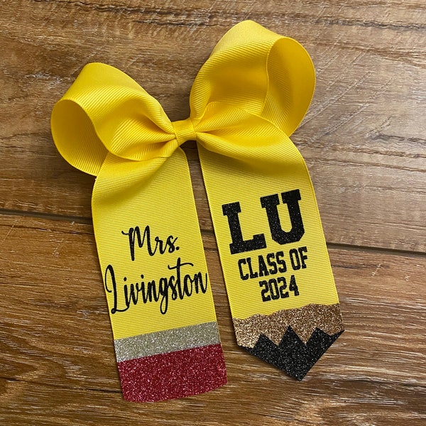 2024 Graduation cap, pencil bow, teacher bow