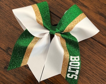 Kelly green, gold, white team cheer bow