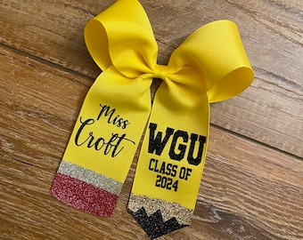 2024 Graduation cap, pencil bow, teacher bow