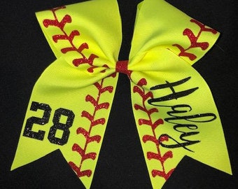 Monogrammed  softball bow