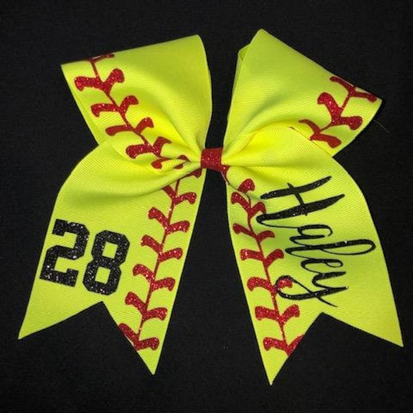 Monogrammed  softball bow