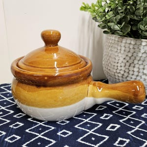 Vintage stoneware Soup Bowl with handle