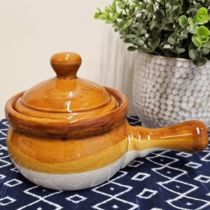 Vintage stoneware Soup Bowl with handle
