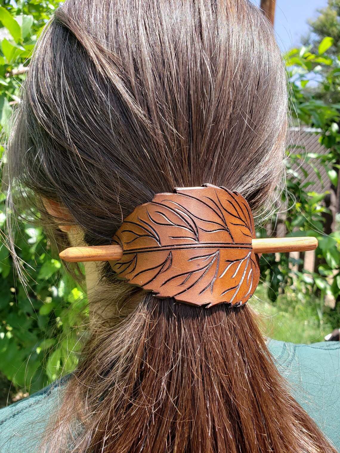 Leather Leaf Barrette Hair Slide and Bun Holder. Hand Crafted Etsy