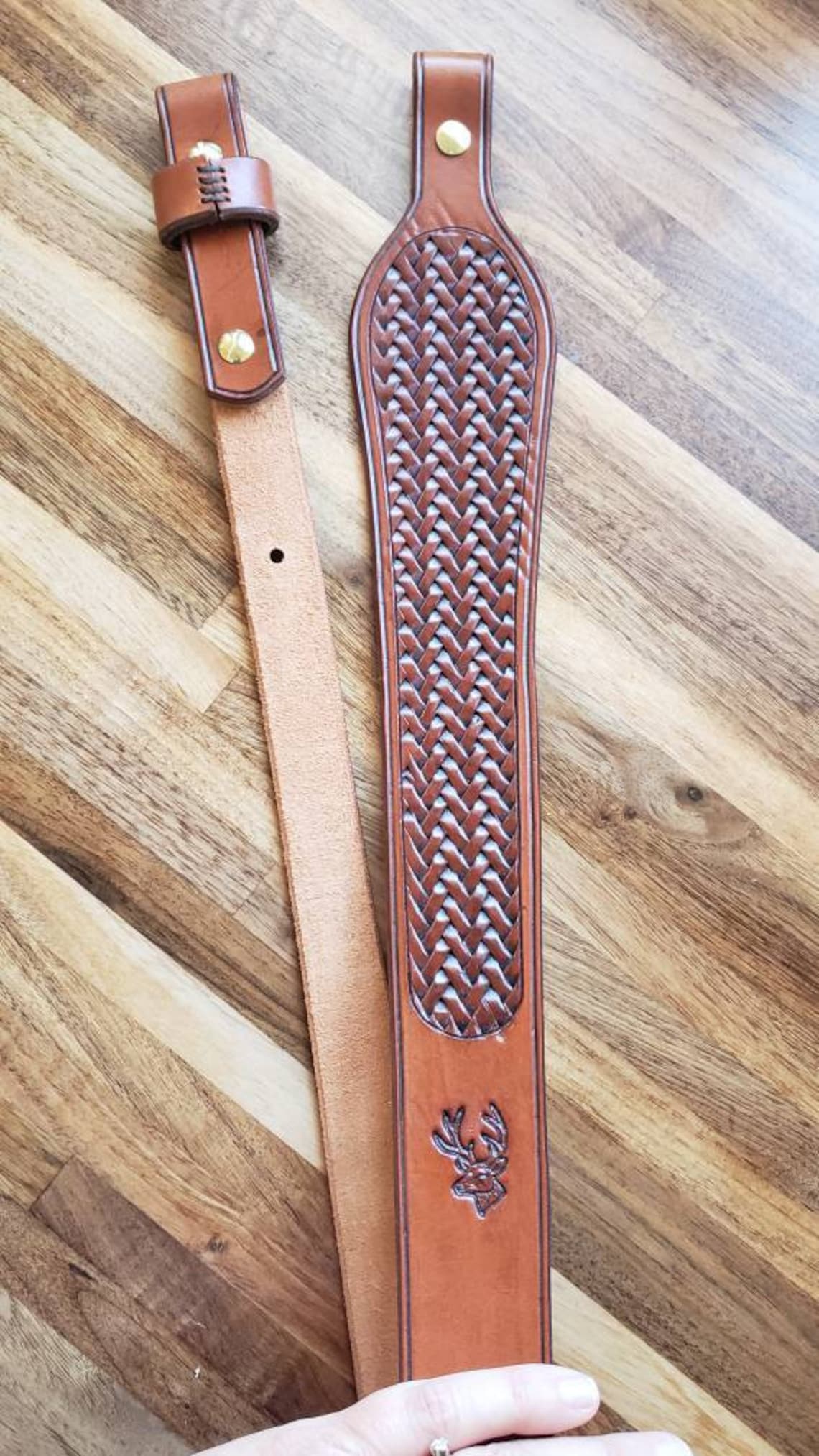 Leather Rifle Sling Basket Weave Pattern with Deer Etsy