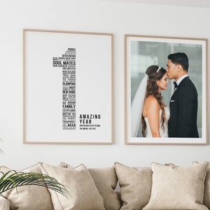 Carta regalo per il primo anniversario di matrimonio, nuvola di parole per la storia d'amore di un anno di matrimonio, primo anno di matrimonio, regalo personalizzato stampabile o incorniciato