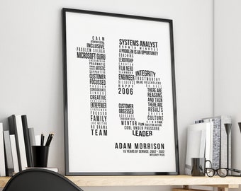 15 Year Work Anniversary Gift 15th Employee Service Award | Employment History Word Cloud Print Workiversary or Printable by Mint Imprint
