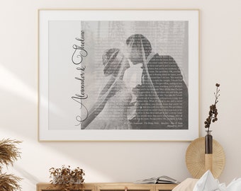 Wedding photo keepsake personalised song lyrics or vows Print  Couples Printable Gift or Framed Paper Anniversary Husband Wife [026]