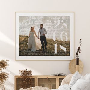 Stampa del testo della canzone con foto, regalo di nozze personalizzato per lei o per lui, anniversario di matrimonio in carta, data dei voti nuziali, 1° 1° anno, testo avvolgente[160d]