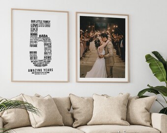 5th Anniversary Gift for Husband and Wife, Love Story Keepsake Wood Framed or Print or Printable, Personalised 5 Years Number Word Cloud Art