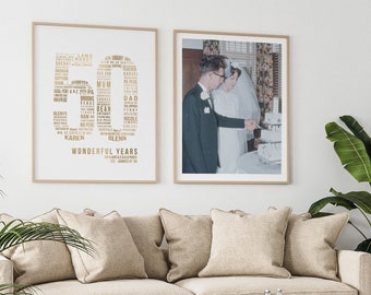 50th Anniversary Gift for Parents, Golden 50th Wedding Decorations, Custom Love Story Number 50 Word Art Cloud Personal Print Husband Wife