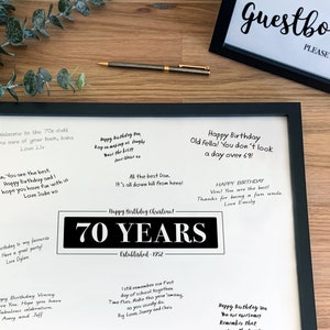 70er Geburtstag Party Deko, Gästebuch Unterzeichnung Poster, personalisiertes Schild 70 Jahre [310]